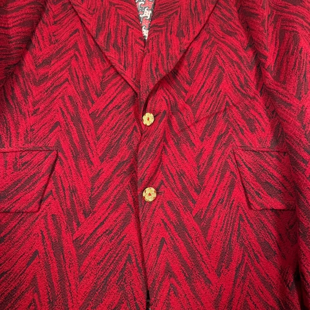 Hal Lane Clothes 1970s Disco Polyester Blazer Men 40R Red Gold Buttons